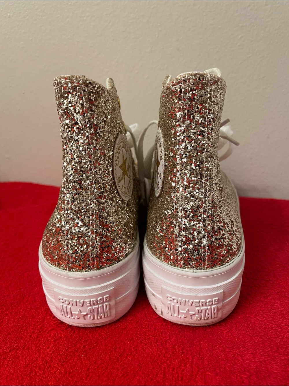 Gold Glitter High-Top Platform Sneakers for Women unisex M5.5 WMS 7.5 - Picture 3 of 4